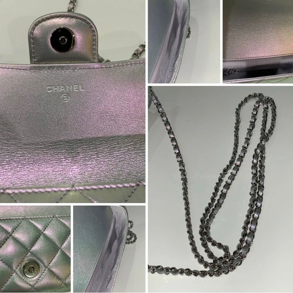 Authentic CHANEL Iridescent Purple Calfskin Mini Flap Crossbody Bag in SHW - Picture 9 of 14